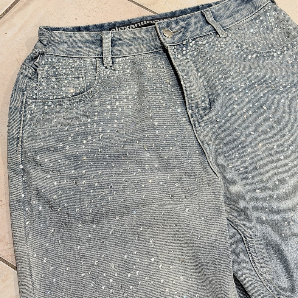 Alexander Wang Crystal Rhinestone Embellished Straight Jeans S 28 Gray Blue Y2K - Picture 2 of 16